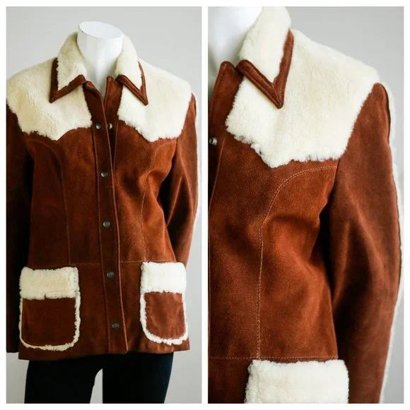 Vintage 70s Joo Kay Brown Suede and Sheepskin Coat - Picture 1 of 14